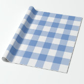Grote Cornflower Blue en witte gingham Cadeaupapier (Uitgerold)