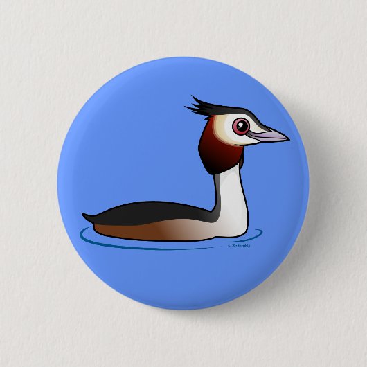Grote Crested Grebe Ronde Button 5,7 Cm (Voorkant)