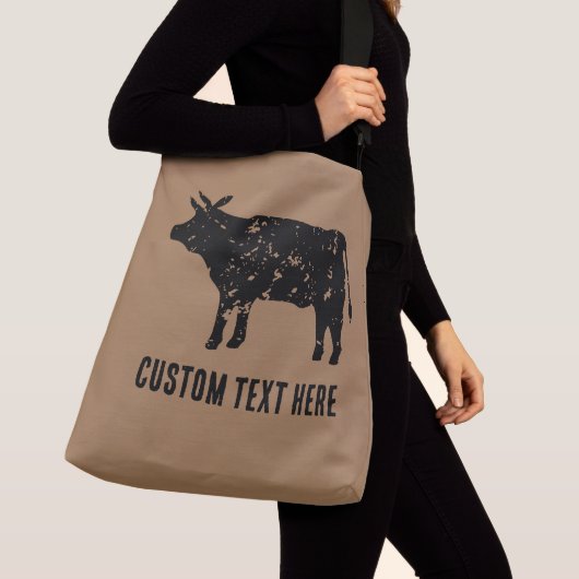 Grote cross-body tas met zwart koe silhouet (Dichtbij)