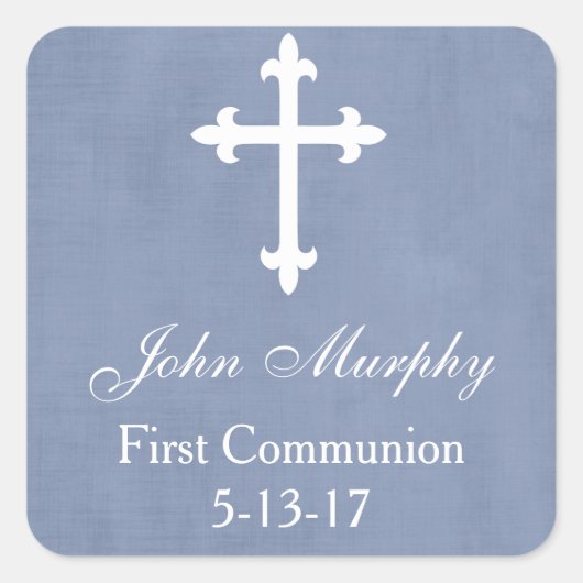 Grote Cross Favor Tag, Blauw Vierkante Sticker (Voorkant)