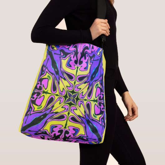 Grote crossbody canvas tas felle kleuren abstract (Dichtbij)