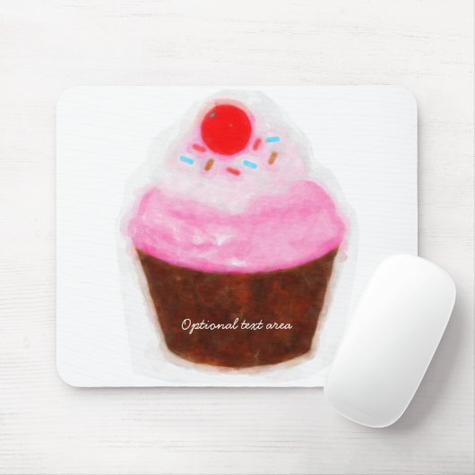 Grote Cupcake & Cherry Waterverf gepersonaliseerd Muismat (Met muis)