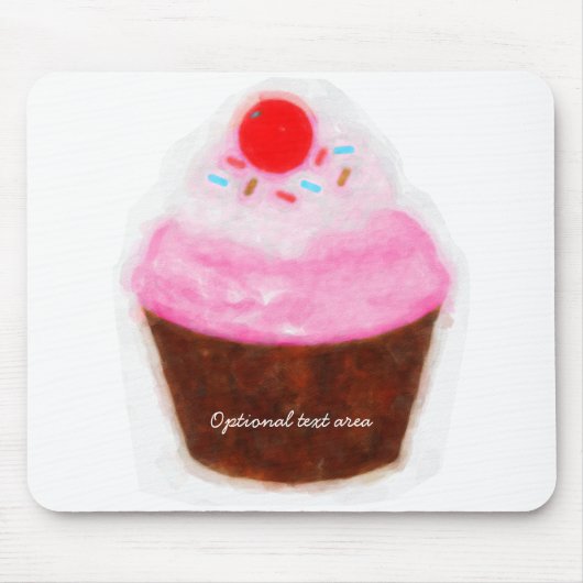 Grote Cupcake & Cherry Waterverf gepersonaliseerd Muismat (Voorkant)