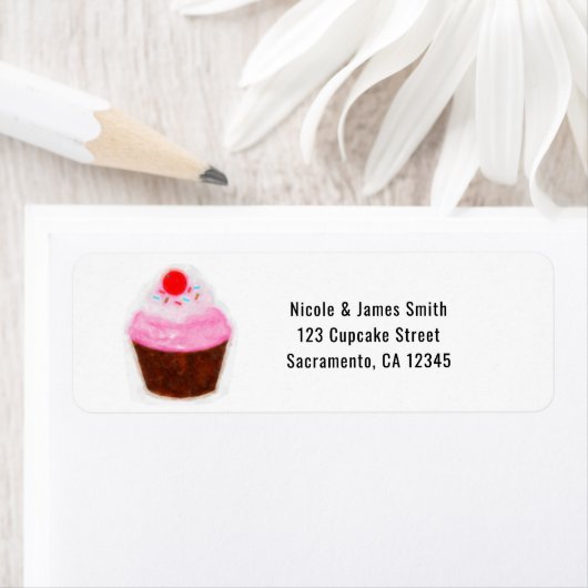 Grote Cupcake & Cherry Waterverf Party Uitnodiging Etiket (Insitu)