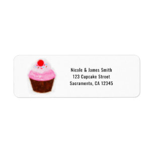 Grote Cupcake & Cherry Waterverf Party Uitnodiging Etiket