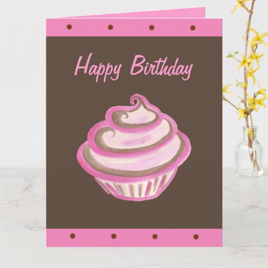 Grote Cupcake Happy Birthday Card Kaart (Gele Bloem)