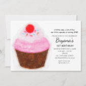 Grote Cupcake & Kers Waterverf Feest Uitnodigingen (Voorkant)