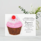 Grote Cupcake & Kers Waterverf Feest Uitnodigingen (Staand voorkant)