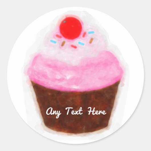 Grote Cupcake & Kers Waterverf Party Favor Ronde Sticker (Voorkant)