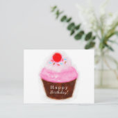 Grote Cupcake & Kers Waterverf Verjaardag Briefkaart (Staand voorkant)
