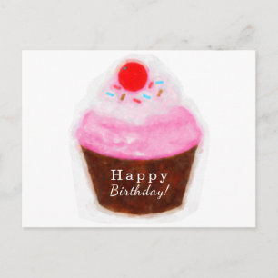 Grote Cupcake & Kers Waterverf Verjaardag Briefkaart