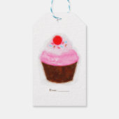 Grote Cupcake & Kersje Waterverf Feest Favor Cadeaulabel (Achterkant)