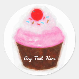 Grote Cupcake & Kersje Waterverf Feest Favor Ronde Sticker