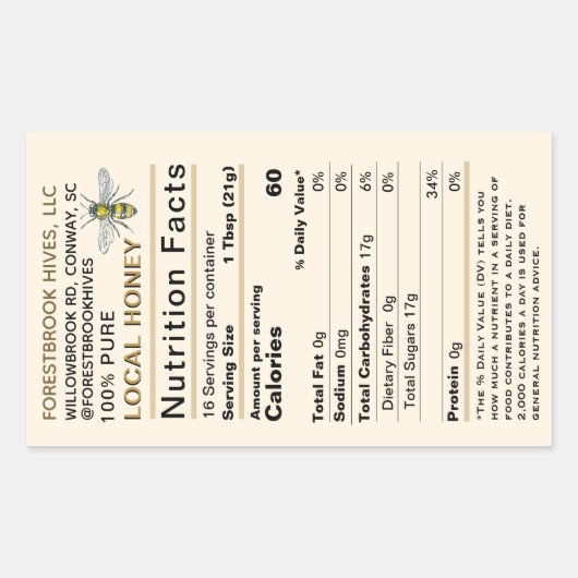 Grote Custom Honey Nutrition Label met Bee Gold (Voorkant)