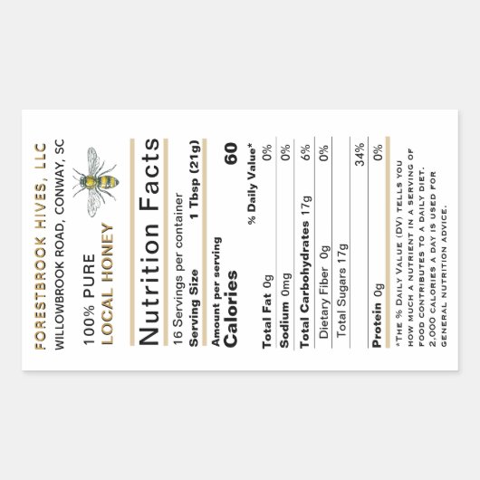 Grote Custom Honey Nutrition Label met Bee Gold (Voorkant)