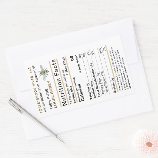 Grote Custom Honey Nutrition Label met Bee Gold (Envelop)