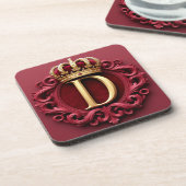 Grote D-monogram op rode fluweel Bier Onderzetter (Linkerzijde)