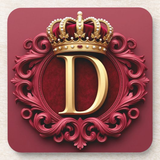Grote D-monogram op rode fluweel Bier Onderzetter (Voorkant)