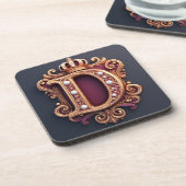 Grote D-monogram op rode fluweel Bier Onderzetter (Linkerzijde)