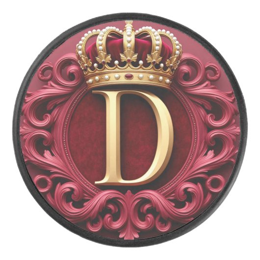Grote D-monogram op rode fluweel Hockey Puck (Voorkant)