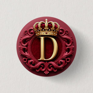 Grote D-monogram op rode fluweel Ronde Button 3,2 Cm