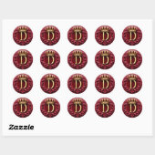 Grote D-monogram op rode fluweel Ronde Sticker (Vel)