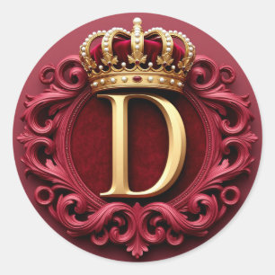 Grote D-monogram op rode fluweel Ronde Sticker