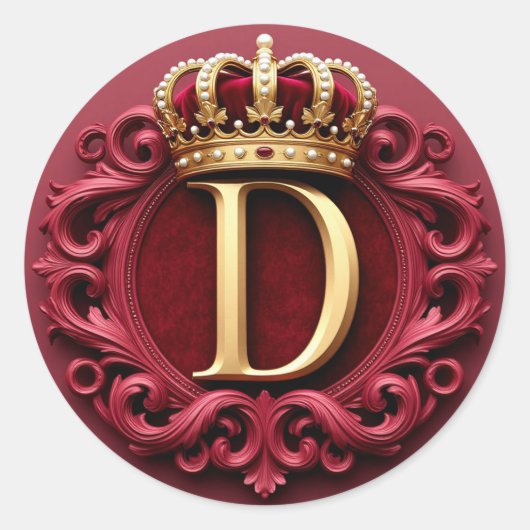 Grote D-monogram op rode fluweel Ronde Sticker (Voorkant)