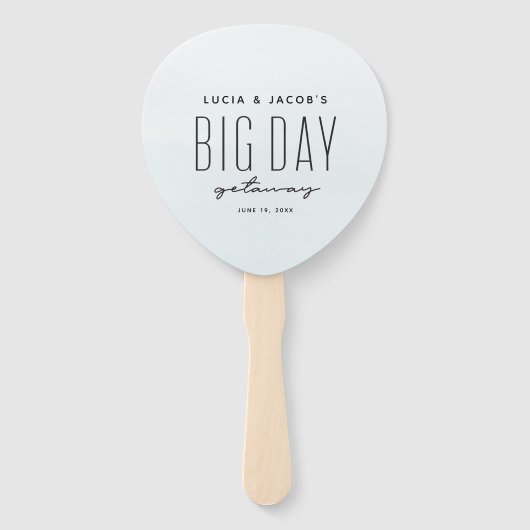 Grote dag in de oceaan, blauwe bestemming bruiloft handwaaier (Voorkant)