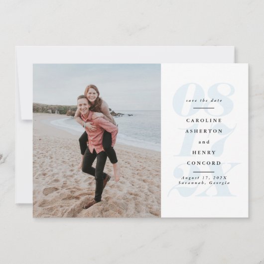 Grote dag vet datum lichtblauwe foto save the date (Voorkant)