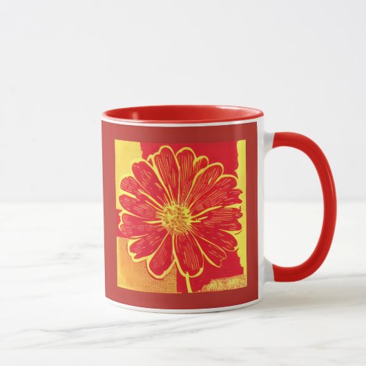 Grote Daisy Aster in rood, geel en saffraan Mok (Rechts)