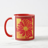 Grote Daisy Aster in rood, geel en saffraan Mok (Links)