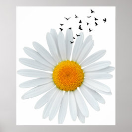 Grote Daisy Flower met Flock of Flying Birds. Poster