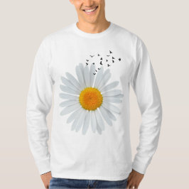 Grote Daisy Flower met Flock of Flying Birds. T-shirt