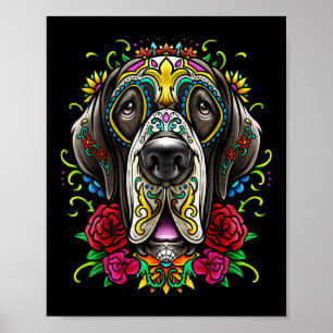 Grote Dane Dog Tattoo Dag van de dode Mexicaanse g Poster