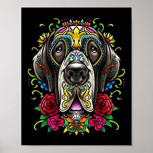 Grote Dane Dog Tattoo Dag van de dode Mexicaanse g Poster (Voorkant)