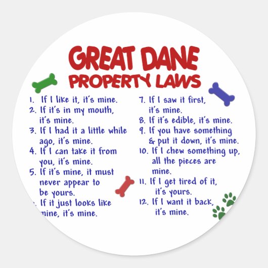 GROTE DANE-Eigendomwetten 2 Ronde Sticker (Voorkant)