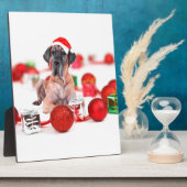 Grote Dane Hond met Kerstmis Ornamenten Cadeaus Fotoplaat (Zijkant)