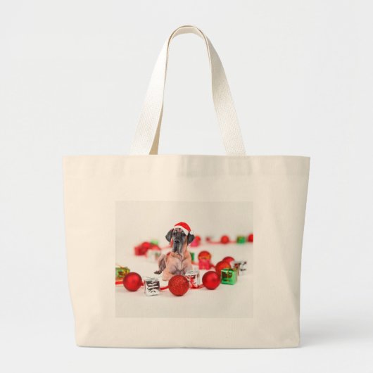 Grote Dane Hond met Kerstmis Ornamenten Cadeaus Grote Tote Bag (Voorkant)