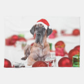 Grote Dane Hond met Kerstmis Ornamenten Cadeaus Theedoek (Horizontaal)
