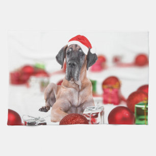 Grote Dane Hond met Kerstmis Ornamenten Cadeaus Theedoek