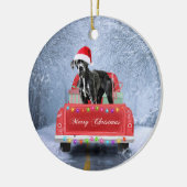 Grote dane hond op sneeuw in kerstmis keramisch ornament (Links)