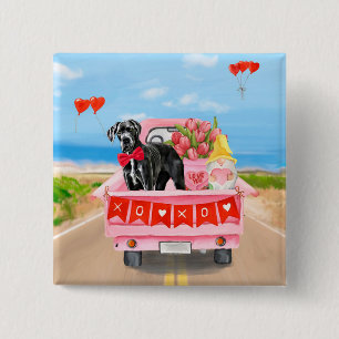 Grote Dane-hond Valentijnsdag-vrachtwagen Vierkante Button 5,1 Cm