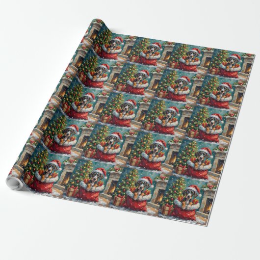 Grote Dane Kerstman Zak Avontuur Cadeaupapier (Uitgerold)