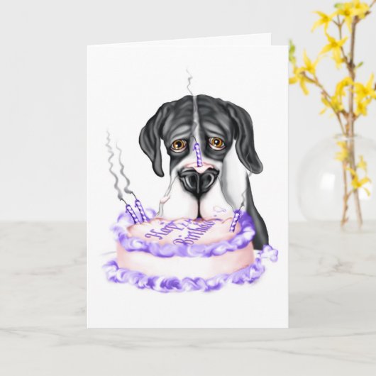 Grote Dane Mantle UC Birthday Cake Kaart (Gele Bloem)