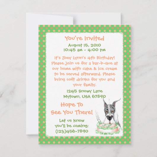 Grote Dane Merle Birthday Cake Kaart (Achterkant)