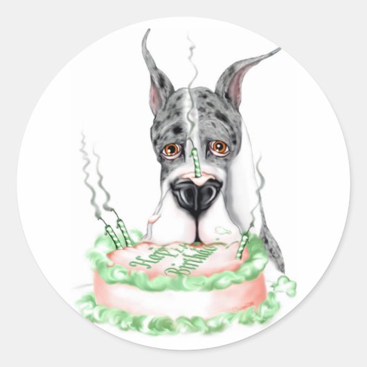 Grote Dane Merle Birthday Cake Ronde Sticker (Voorkant)