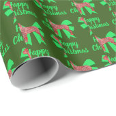 Grote Dane Red-kersthond en Groene Bow Green Cadeaupapier (Rol Hoek)