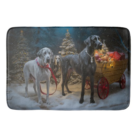 Grote Dane Sneeuw slee Kerstmis decoratie Badmat (Voorkant)