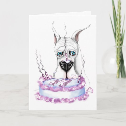 Grote Dane White Birthday Cake Kaart (Voorkant)